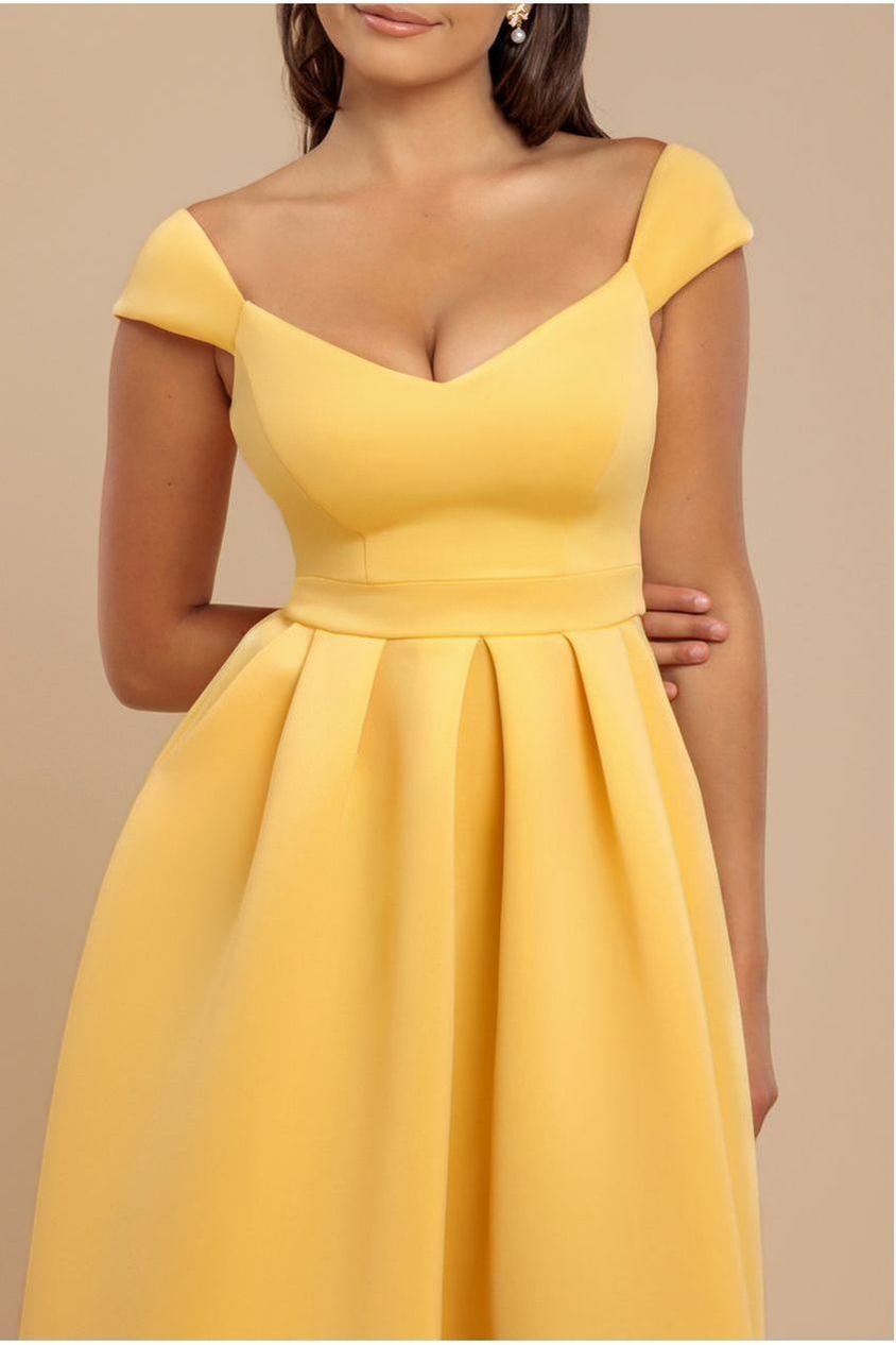 Scuba Foam Skater Midi Dress - Lemon by Goddiva