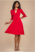 Flared Sleeve Midi Dress - Red by Goddiva