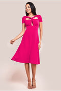 Scuba Crepe Twist Cutout Midi Dress - Hot Pink by Goddiva