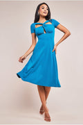 Scuba Crepe Twist Cutout Midi Dress - Teal Blue by Goddiva