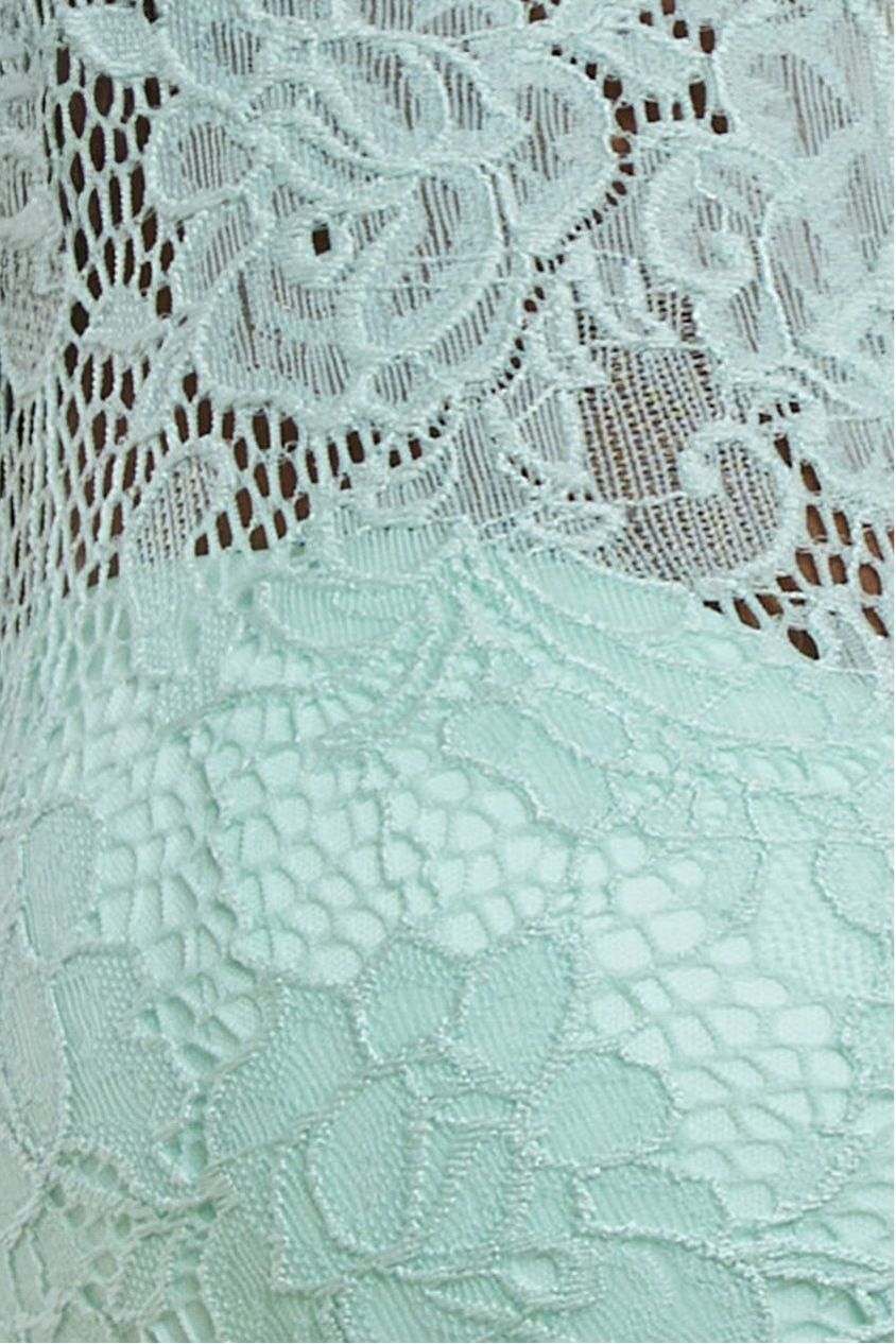 Scalloped Lace Bodice Pleated Chiffon A Line Maxi Dress - Mint Green by Goddiva