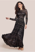 Geo Wave Flare Skirt Long Sleeve Maxi Dress - Black by Goddiva