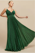 Sleeveless Pleated A Line Lurex Maxi Dress - Emerald Green by Goddiva