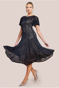 Flutter Sleeve Lace A-Line Midi Dress - Black by Goddiva