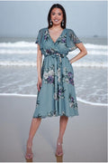 Floral Printed Flutter Sleeve Chiffon Midi Dress - Airforce Blue by Goddiva