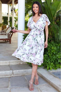 Floral Printed Flutter Sleeve Chiffon Midi Dress - Cream by Goddiva