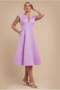 Cap Sleeve Plunging V-Neckline A-line Midi Dress - Lilac by Goddiva