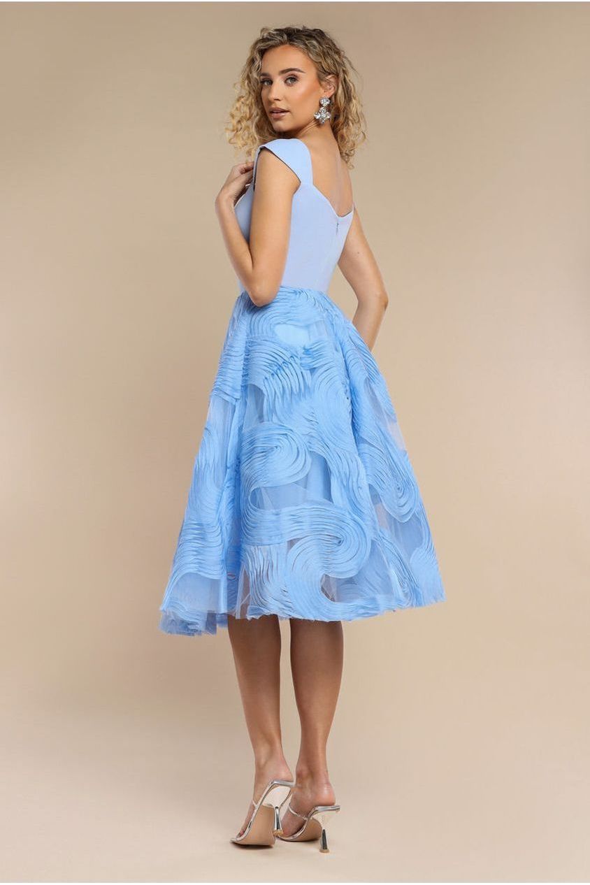 Scuba & Textured Chiffon A Line Midi Dress - Blue by Goddiva
