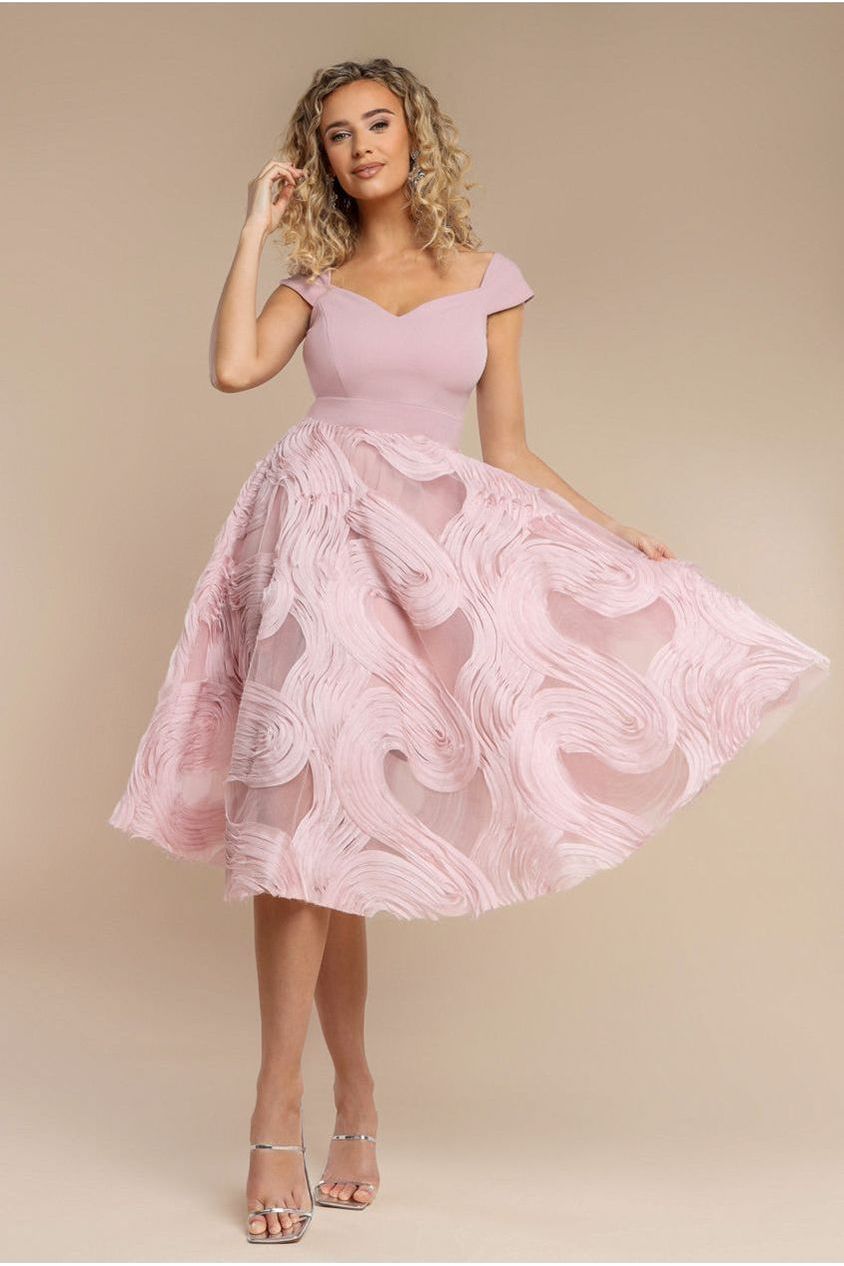 Scuba & Textured Chiffon A Line Midi Dress - Blush Pink by Goddiva