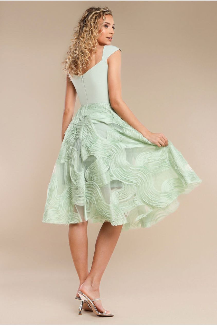 Scuba & Textured Chiffon A Line Midi Dress - Sage Green by Goddiva