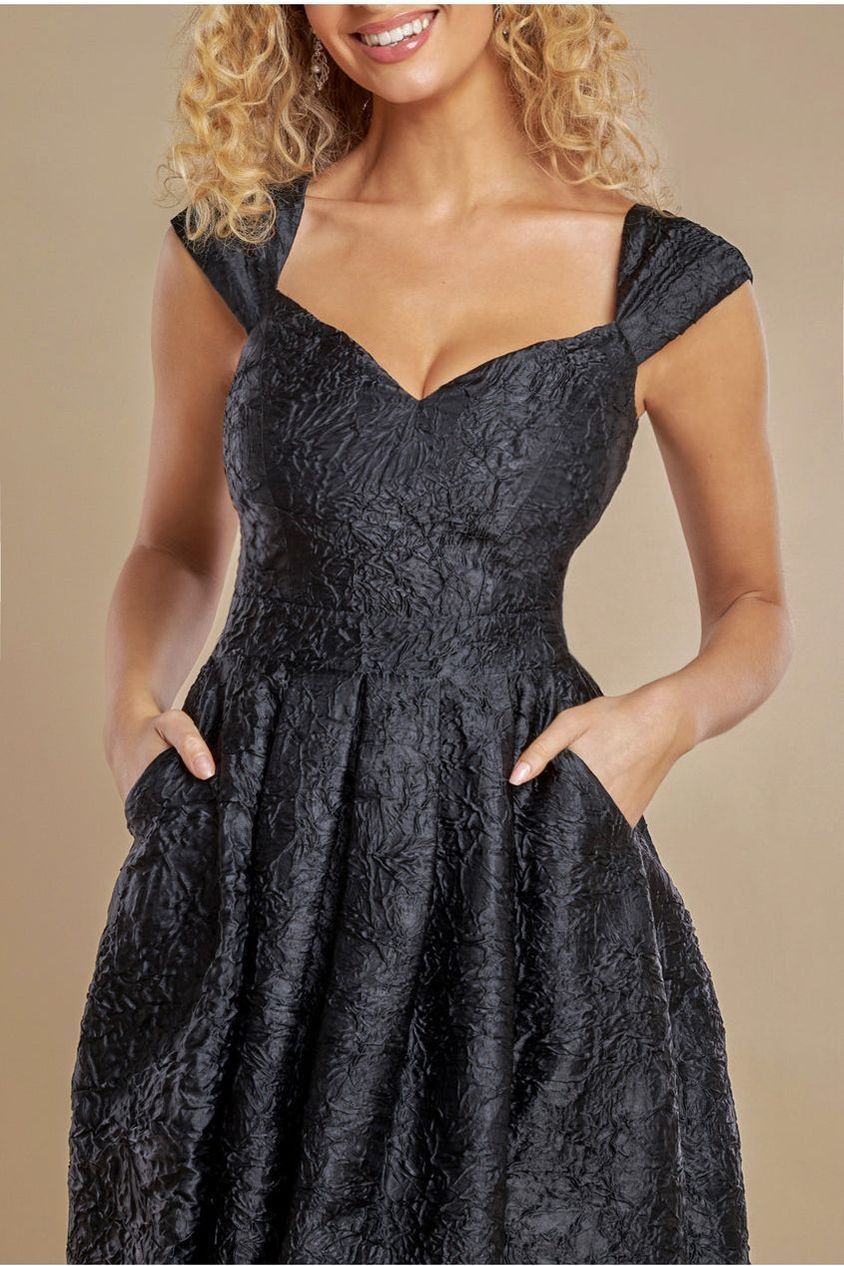 Crushed Satin Sleeveless A Line Midi Dress - Black by Goddiva