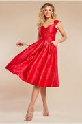 Crushed Satin Sleeveless A Line Midi Dress - Red by Goddiva