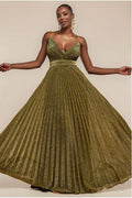Sleeveless Pleated A Line Lurex Maxi Dress - Gold by Goddiva