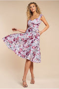 Floral Print A-Line Sweetheart Midi Dress - Blush Pink by Goddiva