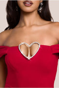 Diamante Heart Trim A-Line Mini Dress - Red by Goddiva