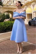 Bow Off The Shoulder A Line Midi Dress - Baby Blue by Goddiva
