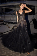 Sunray Hand Embellished Sequin A-Line Sleeveless Maxi Dress - Black by Goddiva