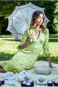 Floral Printed Flared Sleeve Midi - Sage Green by Goddiva