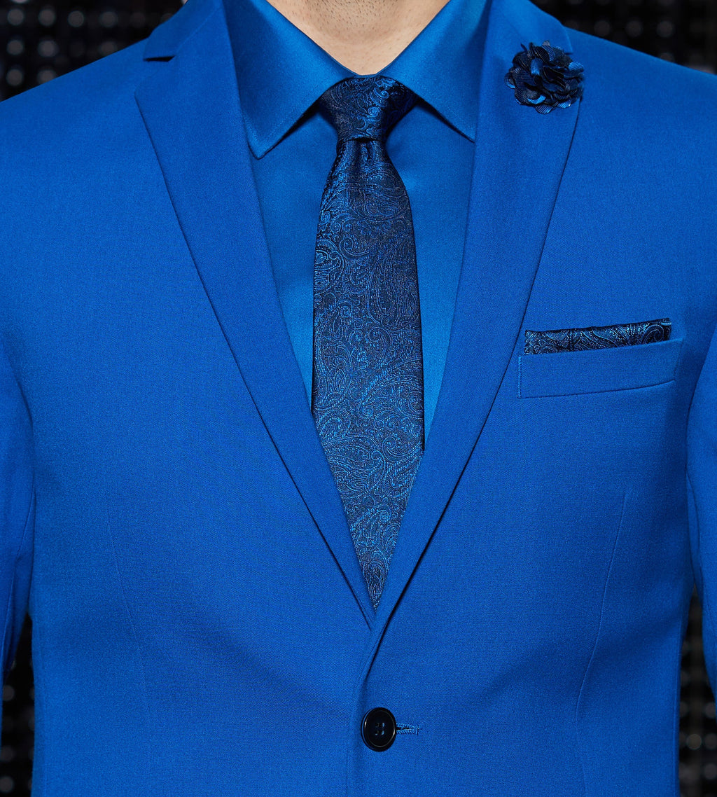 Slim Fit Bright Blue Solid Suit