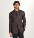 Modern Fit Burgundy Jacquard Nehru Suit
