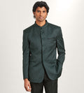 Modern Fit Forest Green Jacquard Nehru Suit