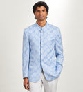 Modern Fit Blue Jacquard Nehru Suit