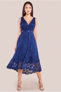 Pleated Satin Bodice High And Low Dress - Navy by Goddiva